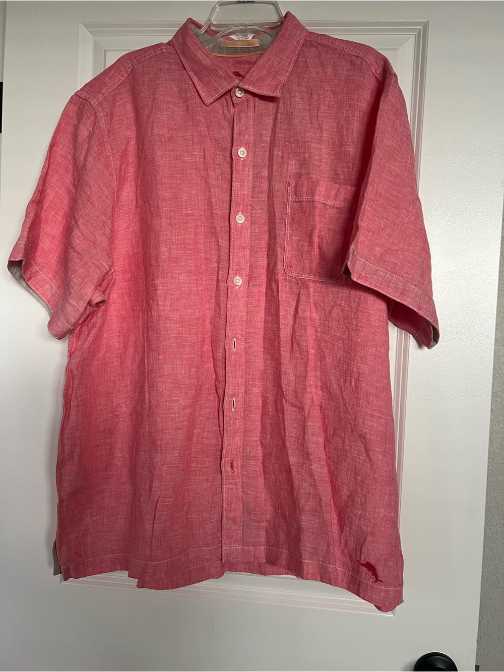 Tommy Bahama Coral Pink Short-Sleeve Linen Button-Down Shirt
